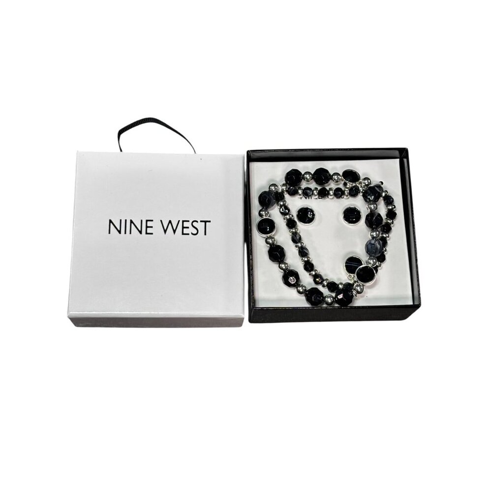 Nine West Black Beaded Bracelet & Earrings Set With Gift Box
